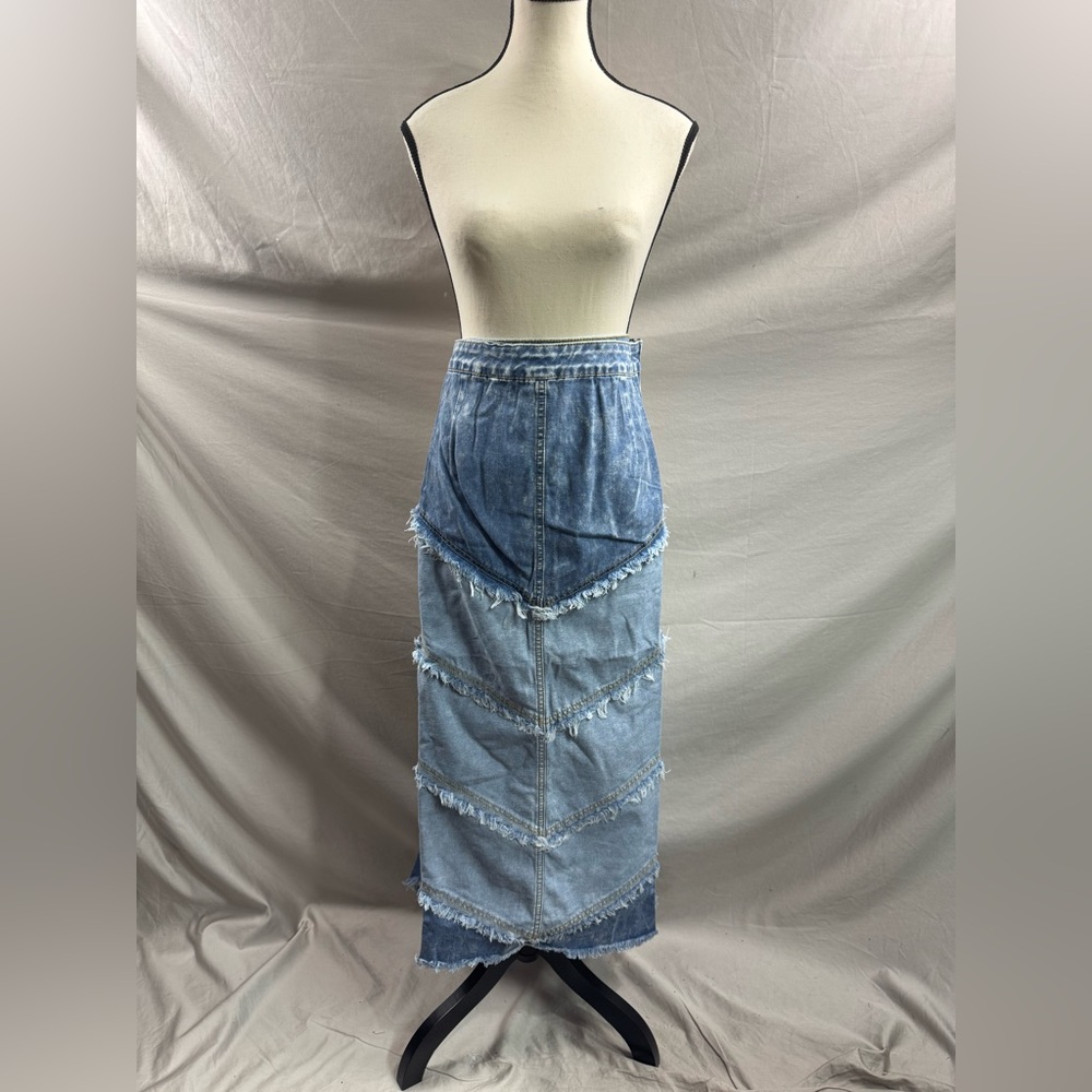 Long Denim Patchwork Skirt - Picture 8 of 9